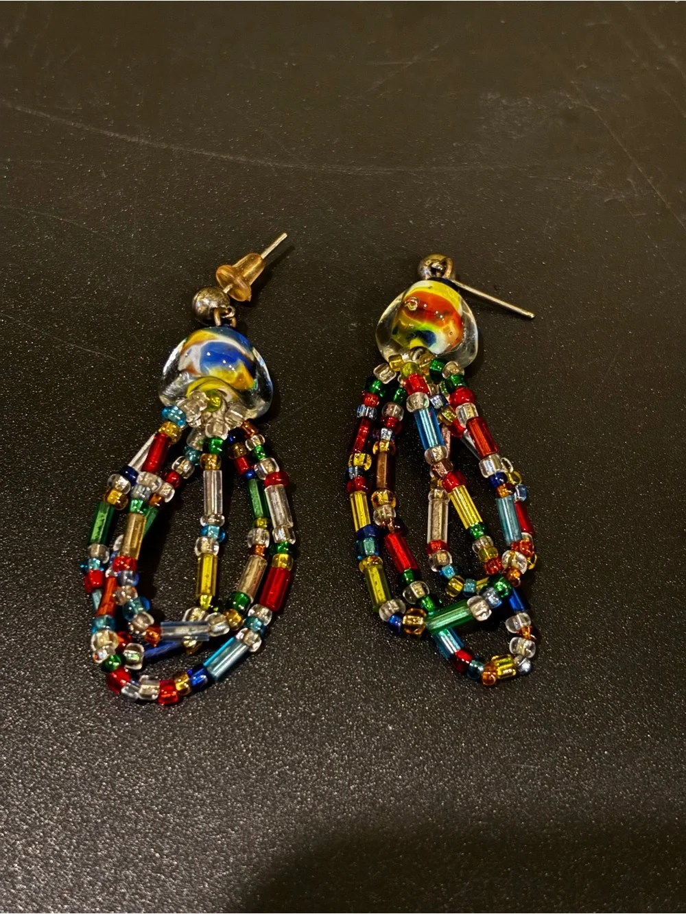 Multicolor Beaded Dangle Earrings - Handcrafted Glass Beads